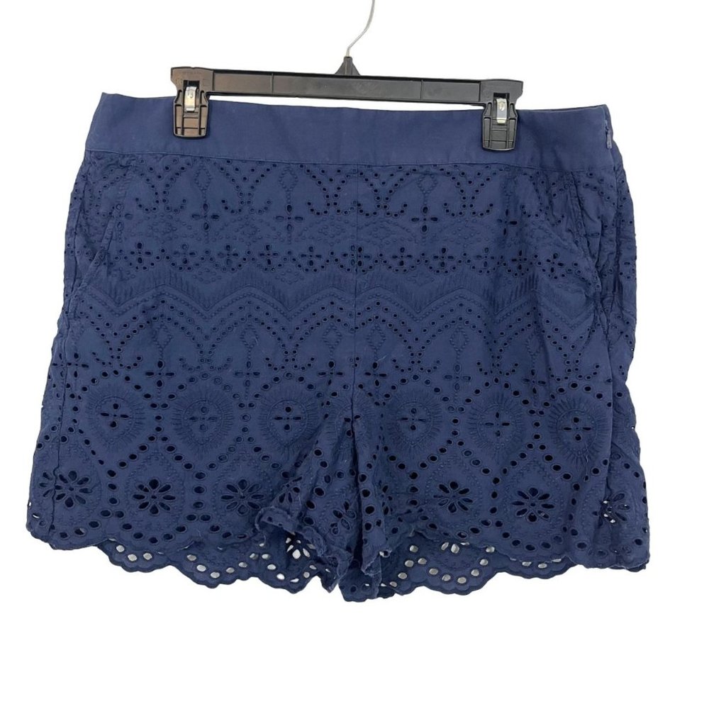 LOFT Navy Blue Eyelet Scalloped Hem Shorts with Pockets - Size 14
